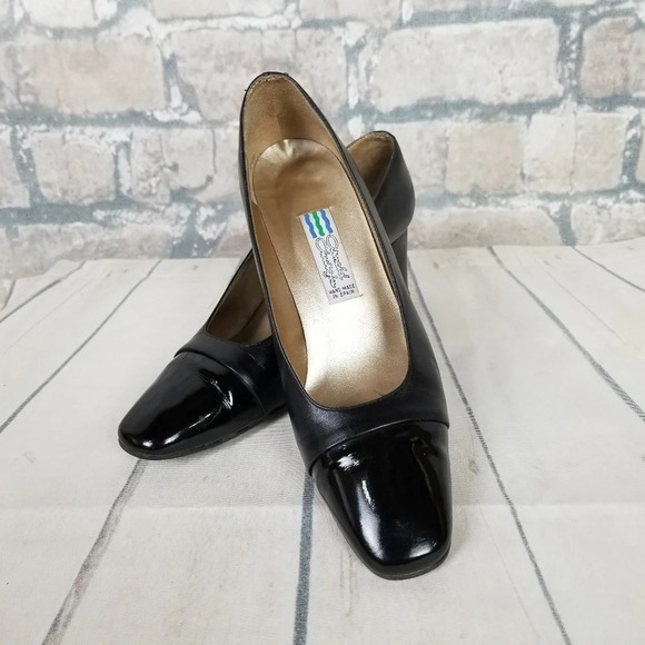 Vintage Patent Leather Pumps Sz 6 Chunky Square Heel Arnold Churgin - Picture 1 of 8